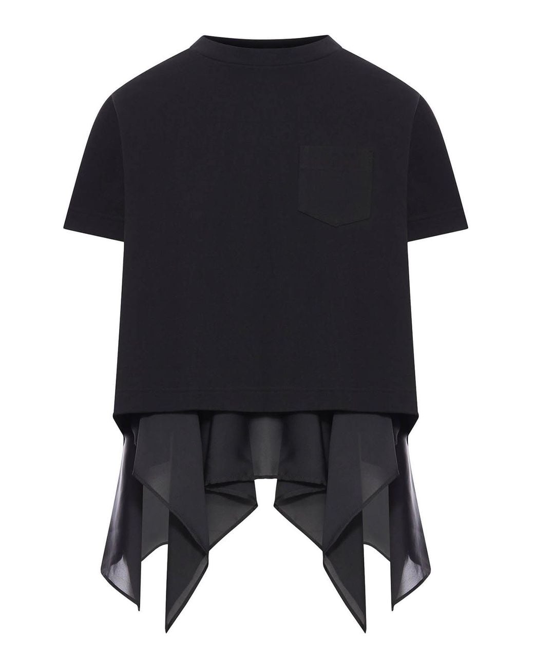 Sacai Black Cotton Jersey And Satin T-shirt