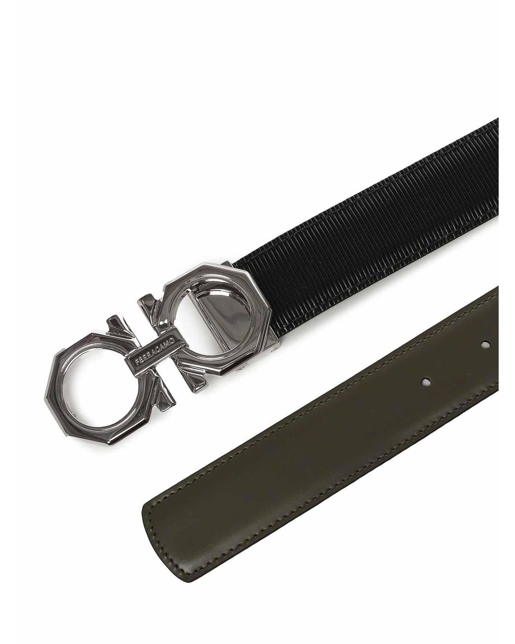 Ferragamo White Leather Gancini Belt for men