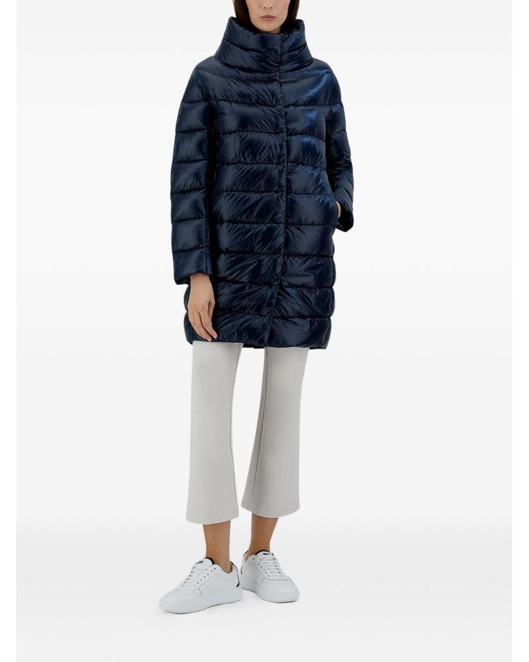 Herno Blue Bright High-Neck Midi Puffer Jacket