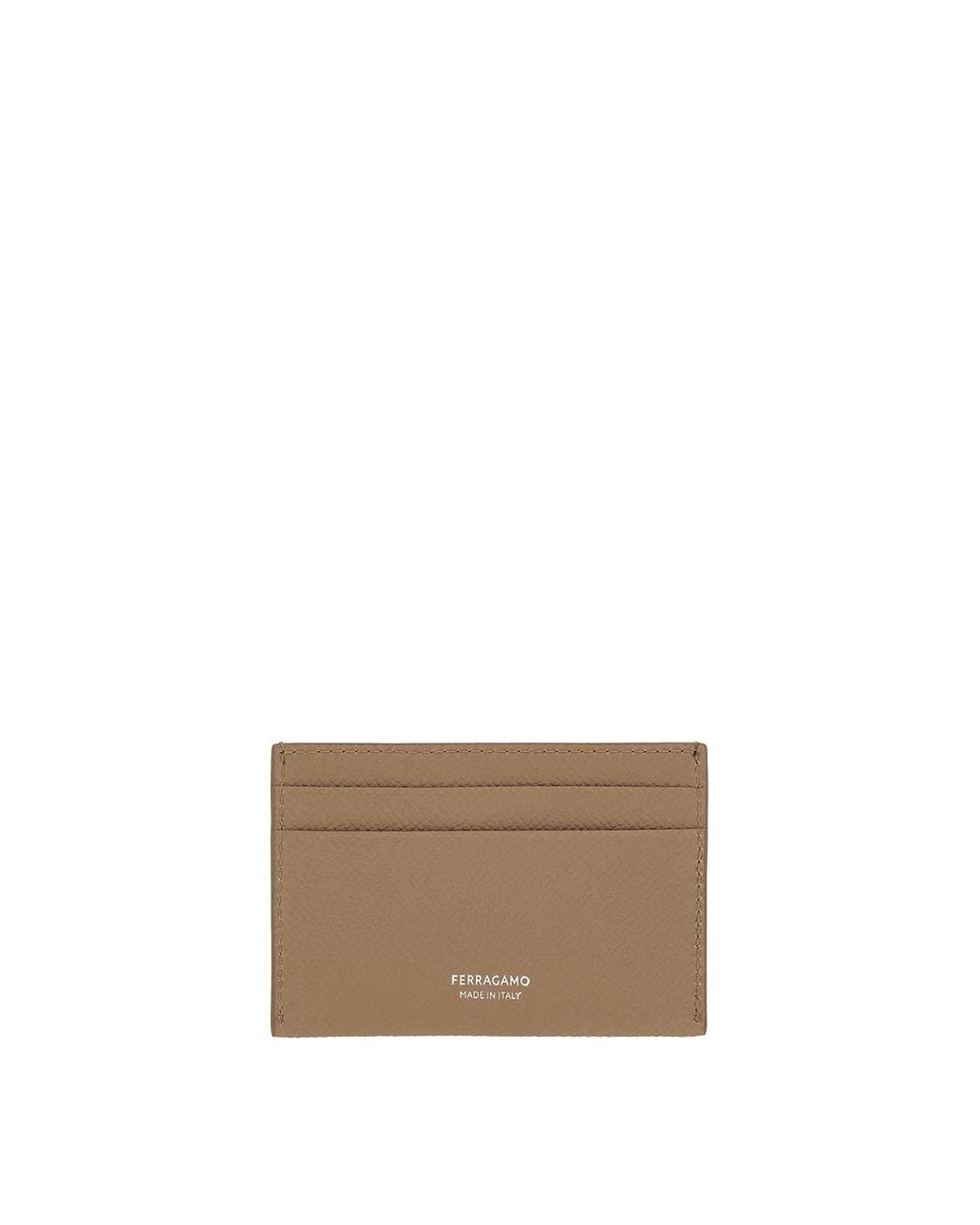 Ferragamo Natural Gancini Grained Leather Card Holder