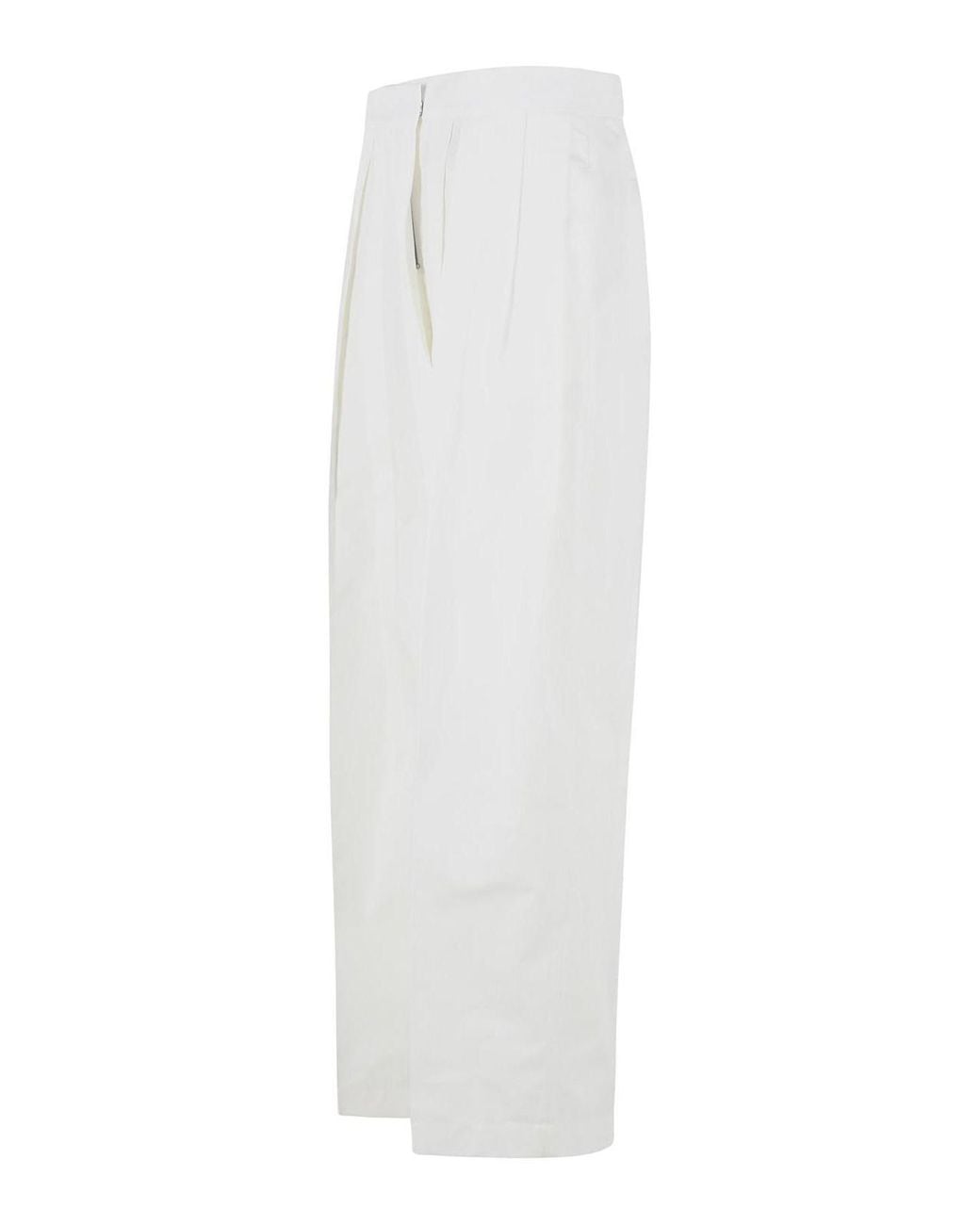 Jil Sander White Milk Cotton And Silk Trousers