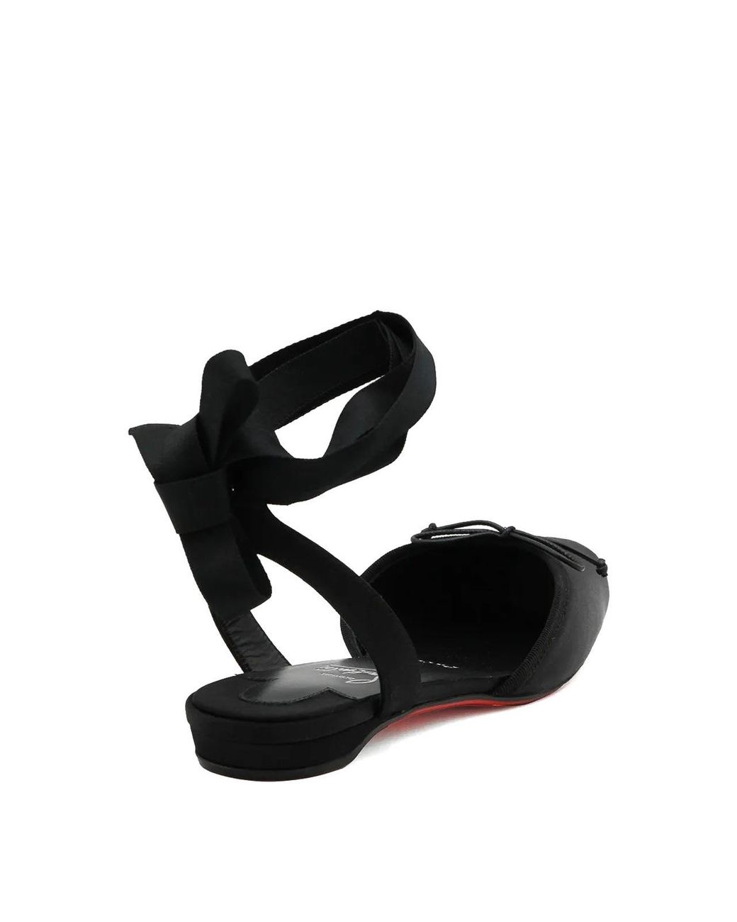 Christian Louboutin Black Cassia Lace Up Flat Crepe Satin/Gg/Lin