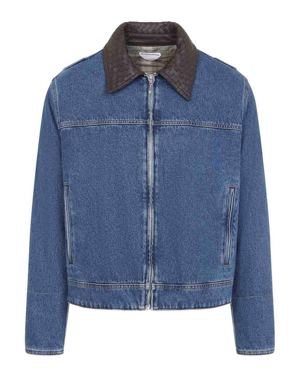 Bottega Veneta Blue Denim Intrecciato Collar Jacket for men