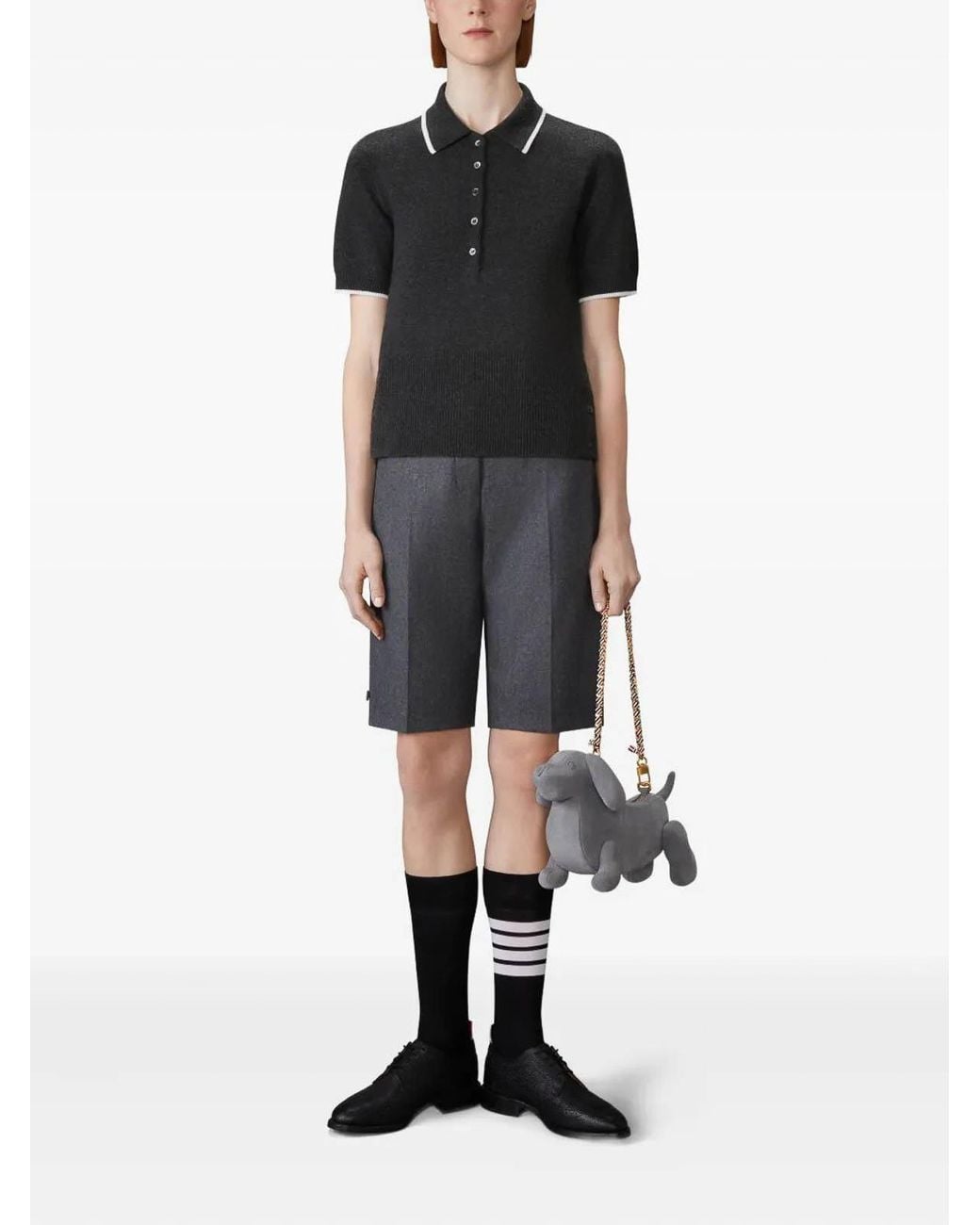 Thom Browne Black Browne 65 Jersey Intarsia Classic Ss Polo