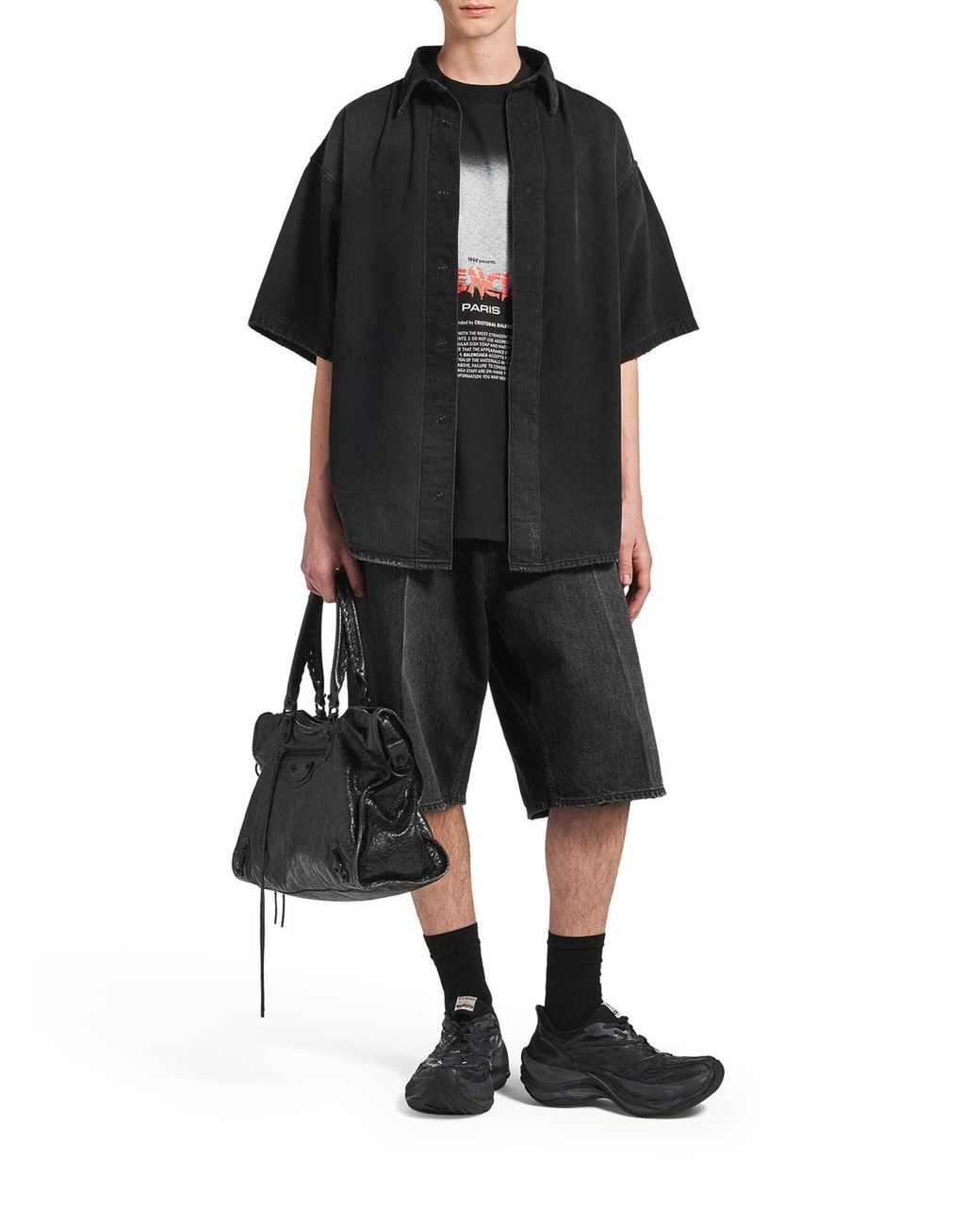 Balenciaga Black Short-Sleeve Hybrid Shirt for men