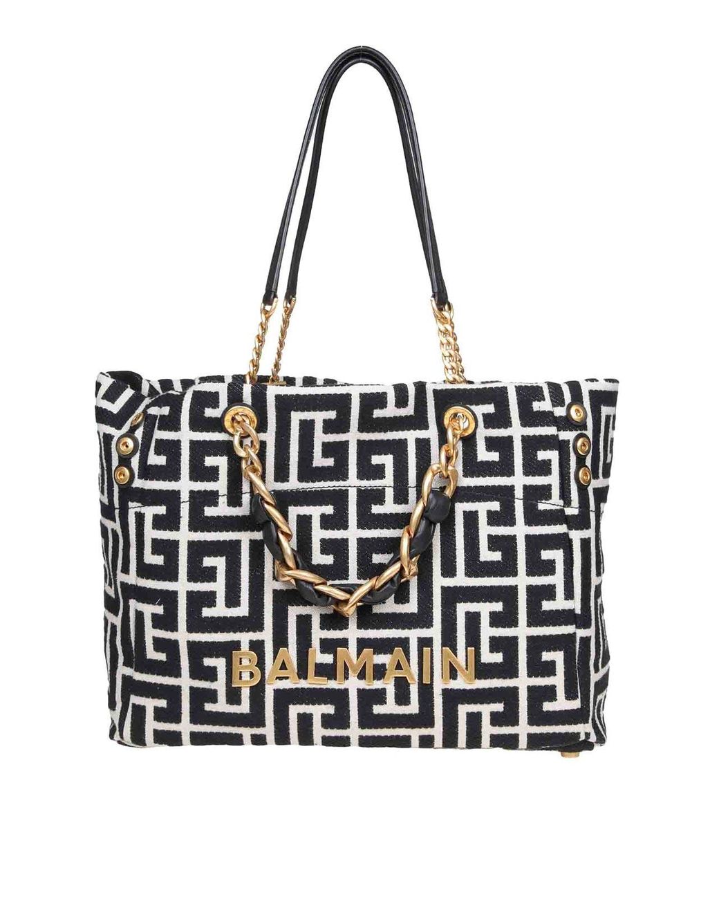 Balmain Black Borsa Shopper 1945 In Jacquard Monogramma
