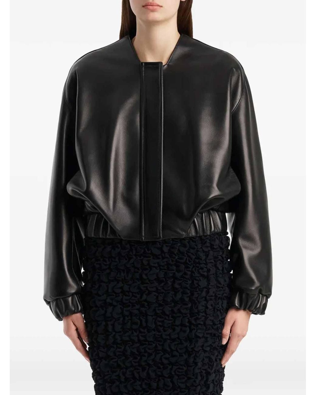 Khaite Black Cordan Leather Bubble Jacket