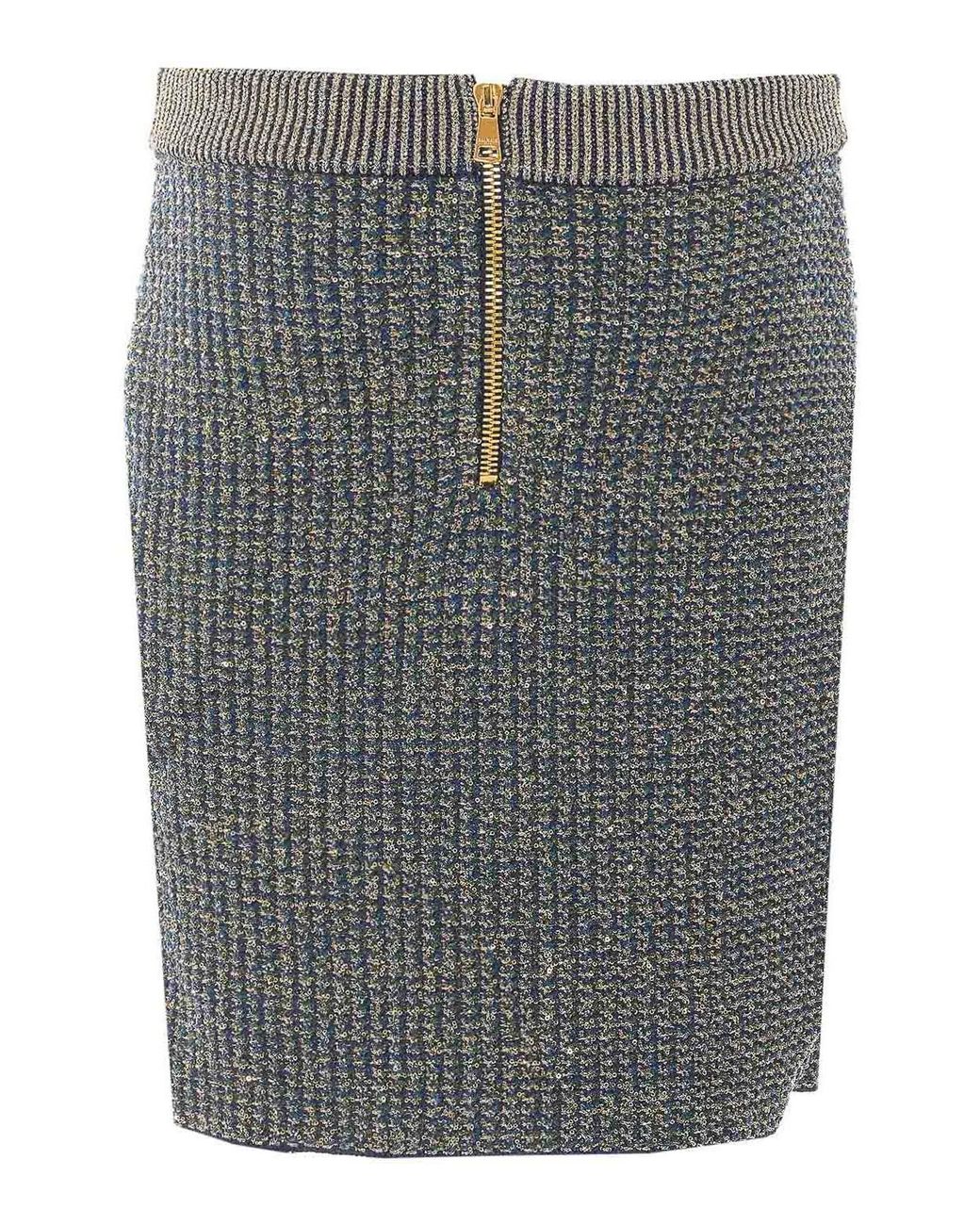 Balmain Gray Glittered Skirt With Zip Closure On The Back