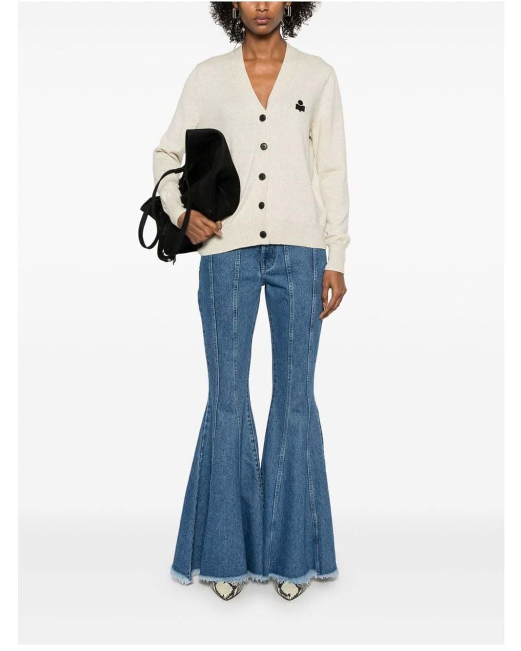Isabel Marant Natural Karina Logo-Embroidered Cardigan