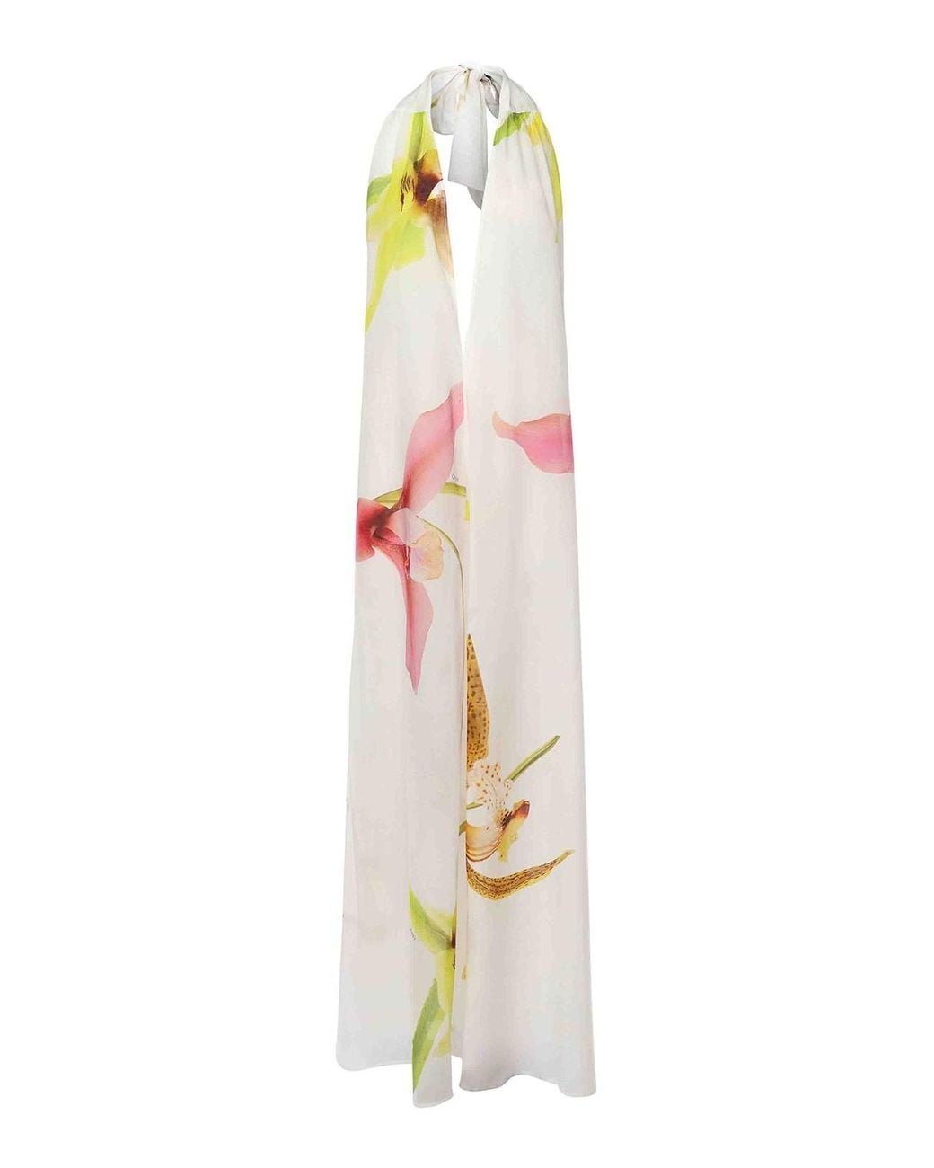 Genny White Long Dress With Orchid Print