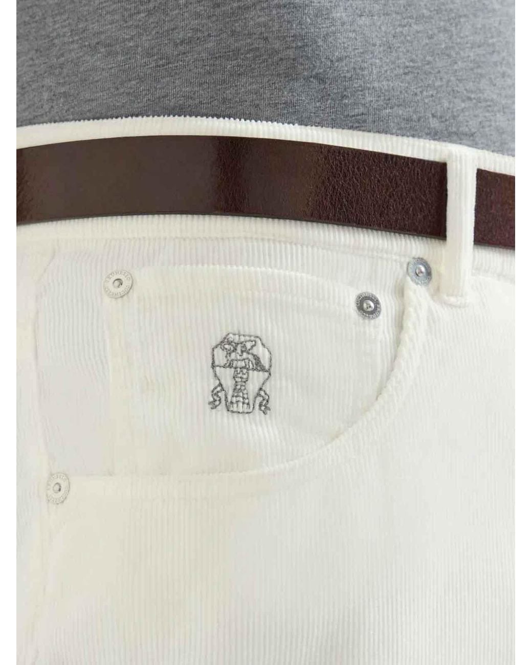 Brunello Cucinelli White Corduroy Pants for men