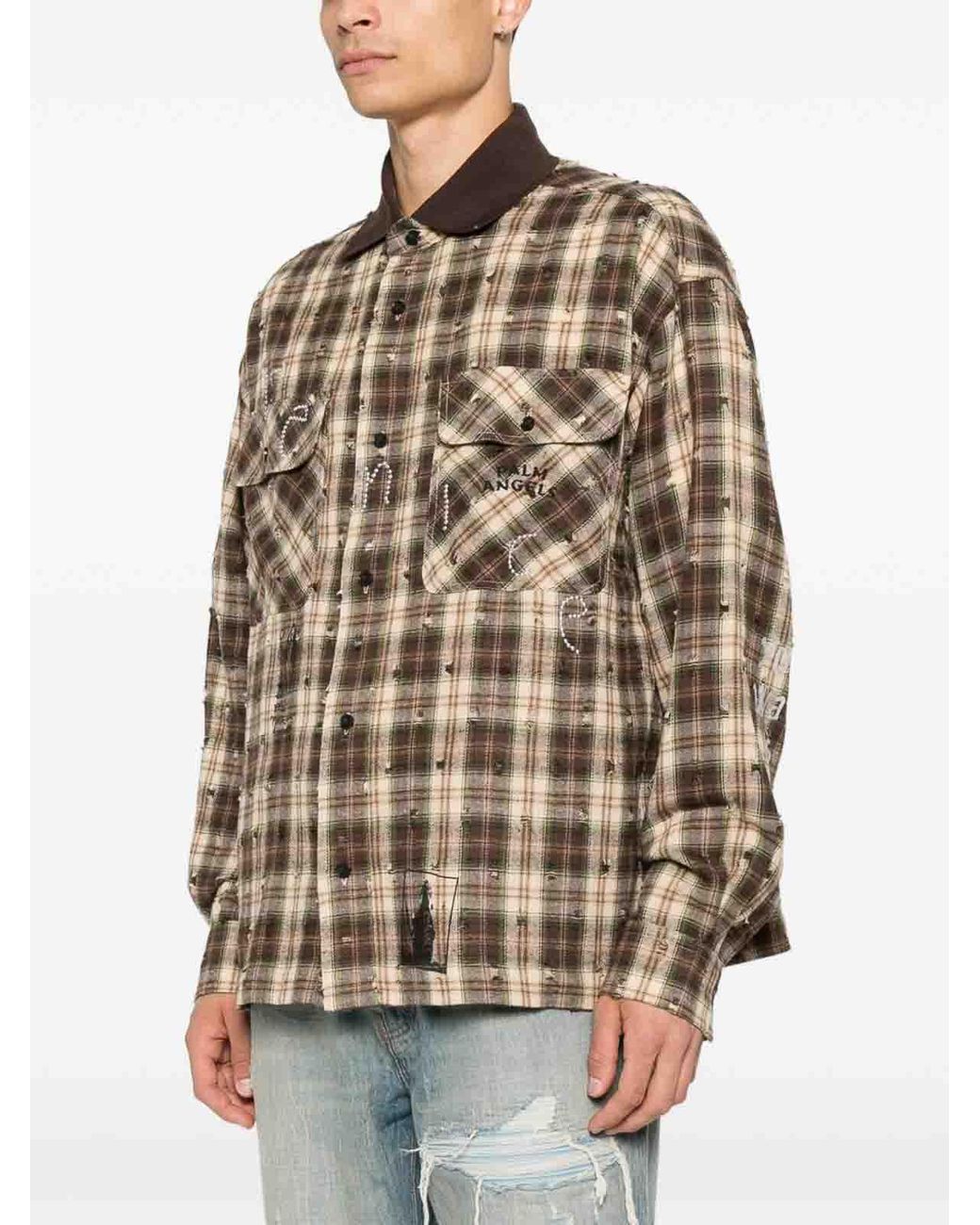 Palm Angels Brown Multicolored Checkered Shirt for men