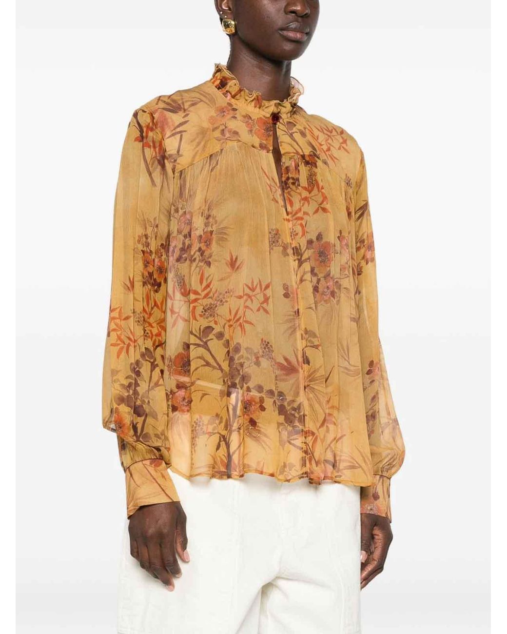 Forte_forte Metallic Semi-Sheer Shirt With Floral Design