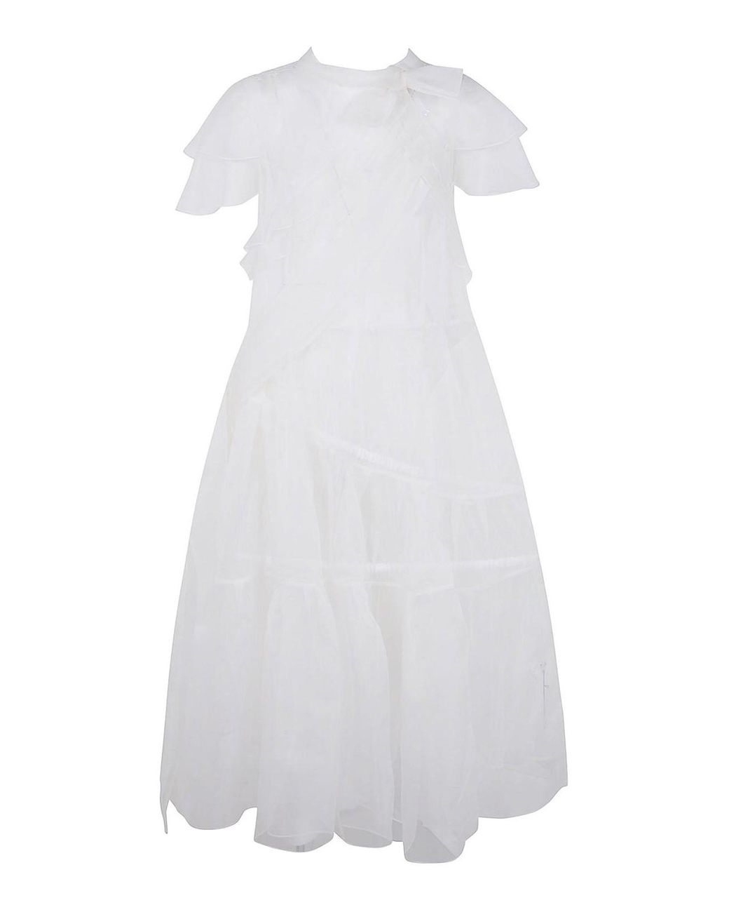 Simone Rocha White Sheer Bow Sash Split Hoop Flounce Dress
