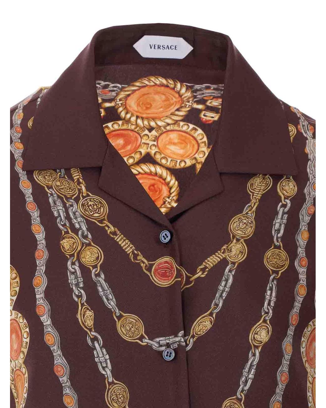 Versace Brown Printed Silk Twill Shirt