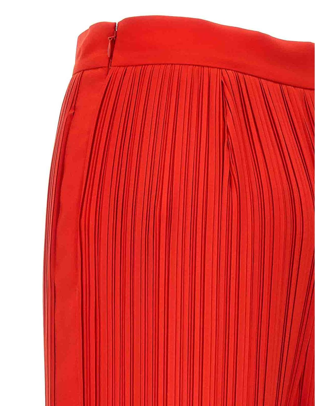 Lanvin Red Wide-Leg Pleated Trousers With Side Zip Closure