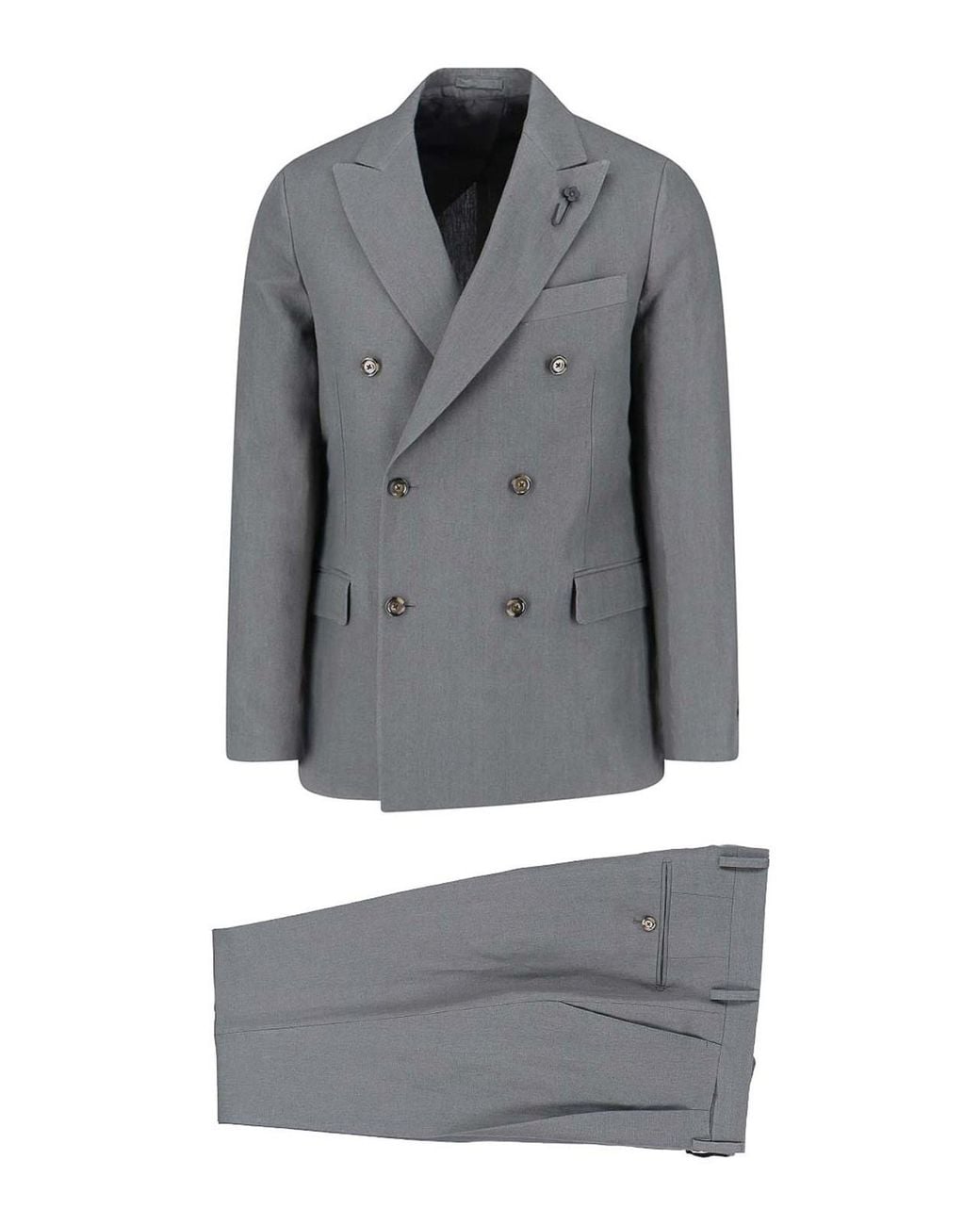 Lardini Gray Double-Breasted Linen Suit for men
