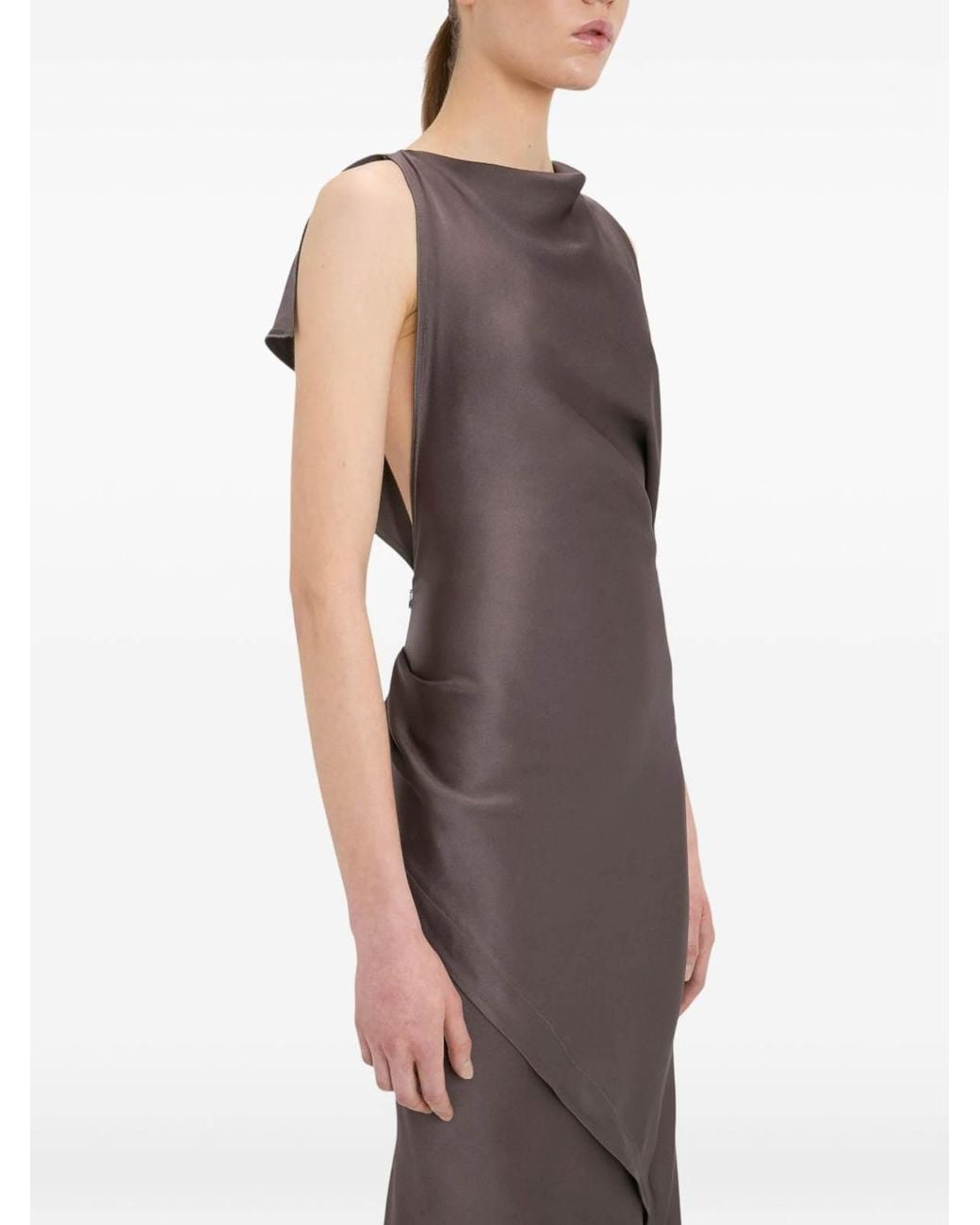 Victoria Beckham Brown Kyra Satin Crepe Midi Dress