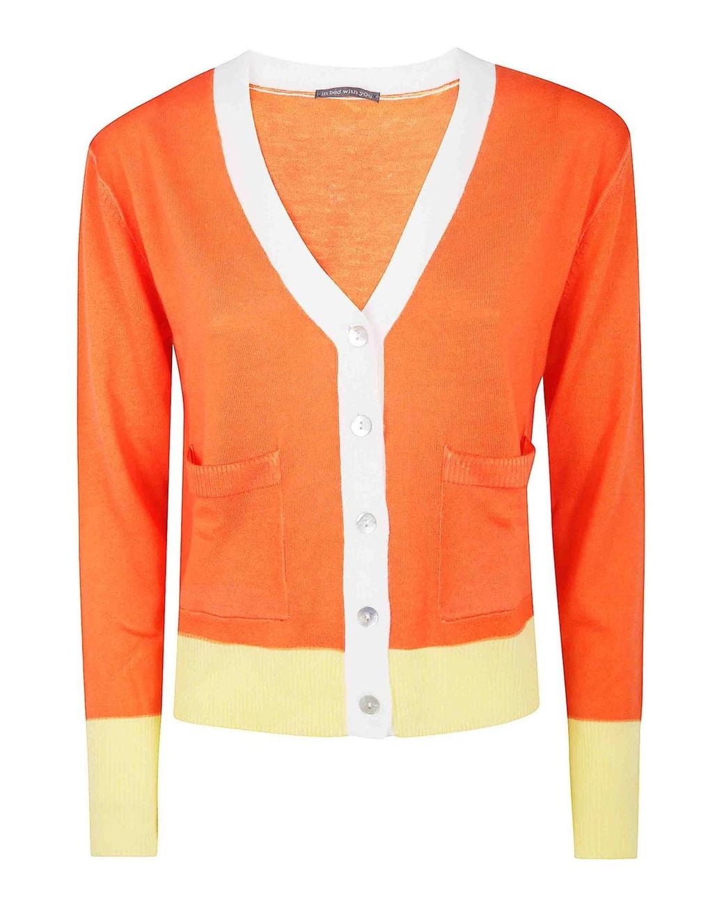 In bed with You Orange V Neck Pockets Cardigan Jacket