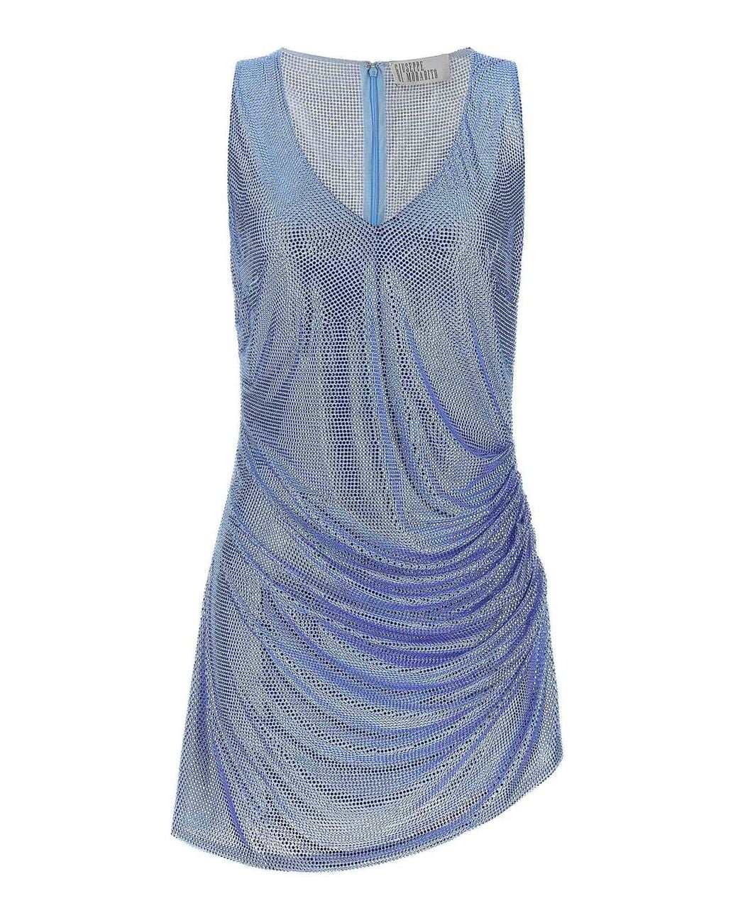 GIUSEPPE DI MORABITO Blue Dress With Removable Crystals And Feathers