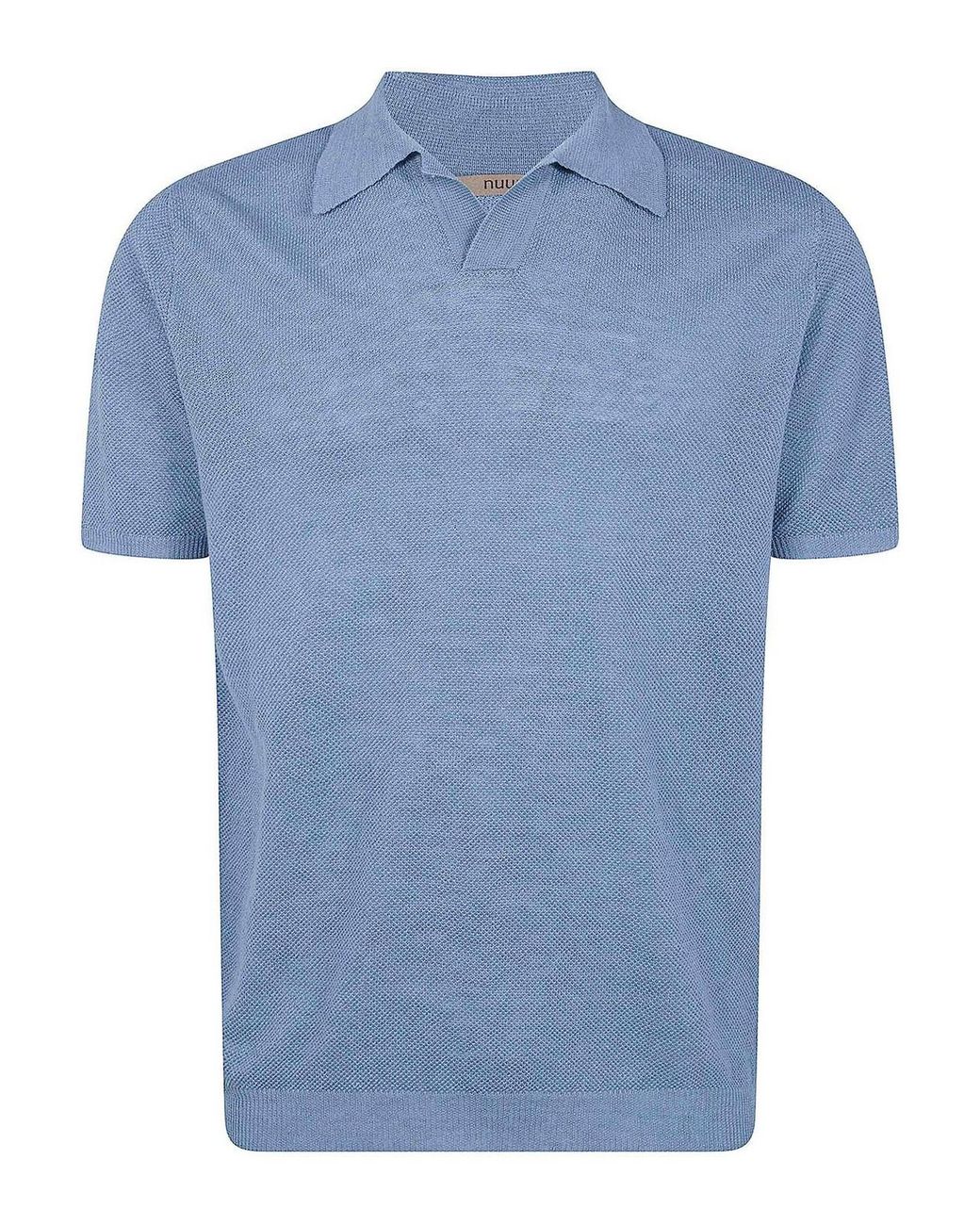 Nuur Blue Short Sleeved Polo Neck Piquet Stitch T-Shirt for men