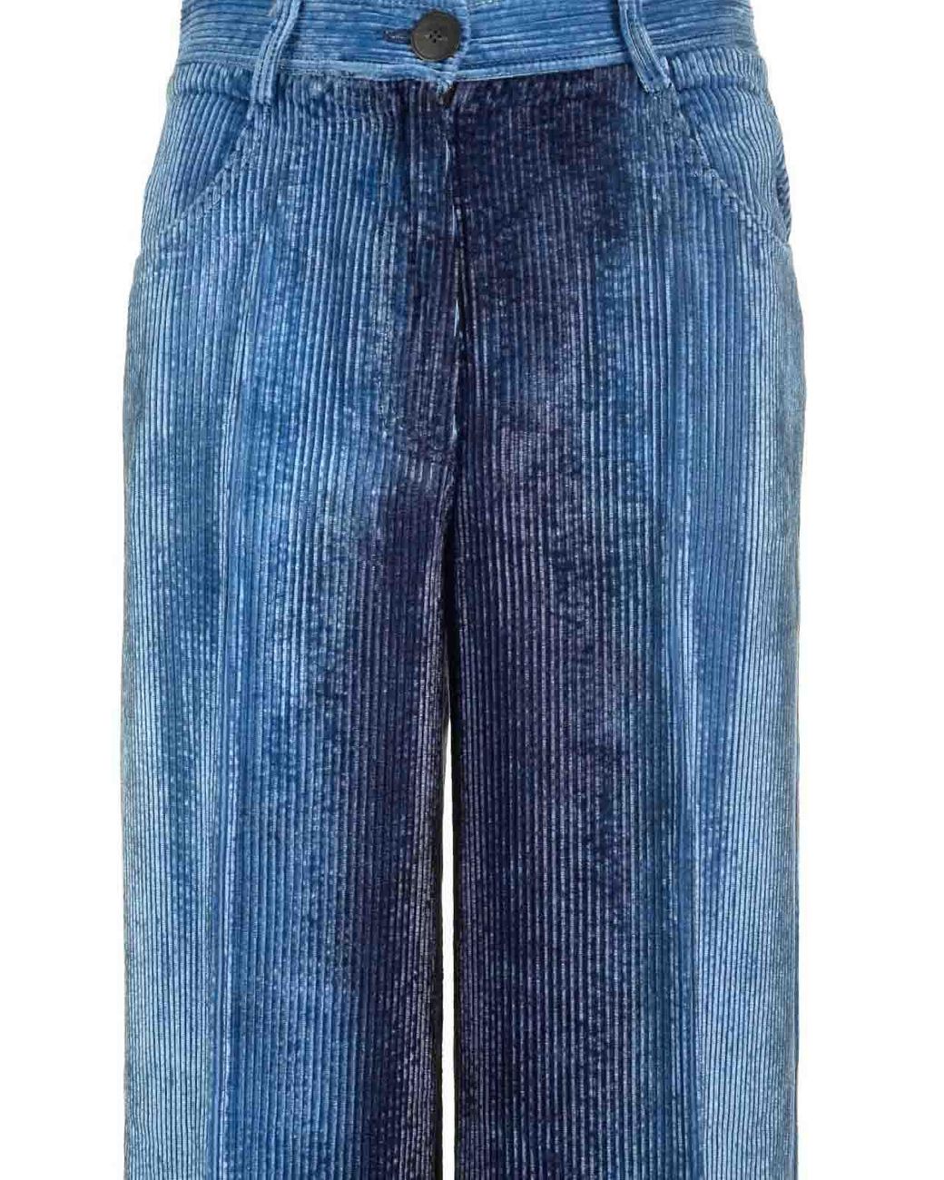 Forte_forte Blue Degrad Denim Velvet Wide Leg Pants Delav