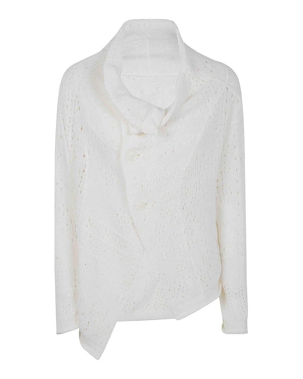 Y's Yohji Yamamoto White Off-Neck Cropped Button Cardigan