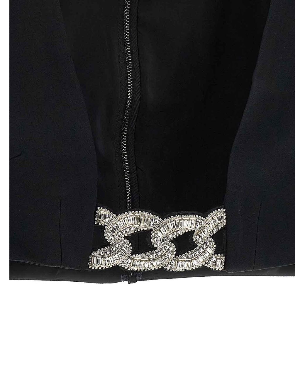 David Koma Black Top 3D Crystsal Chain And Square Neck