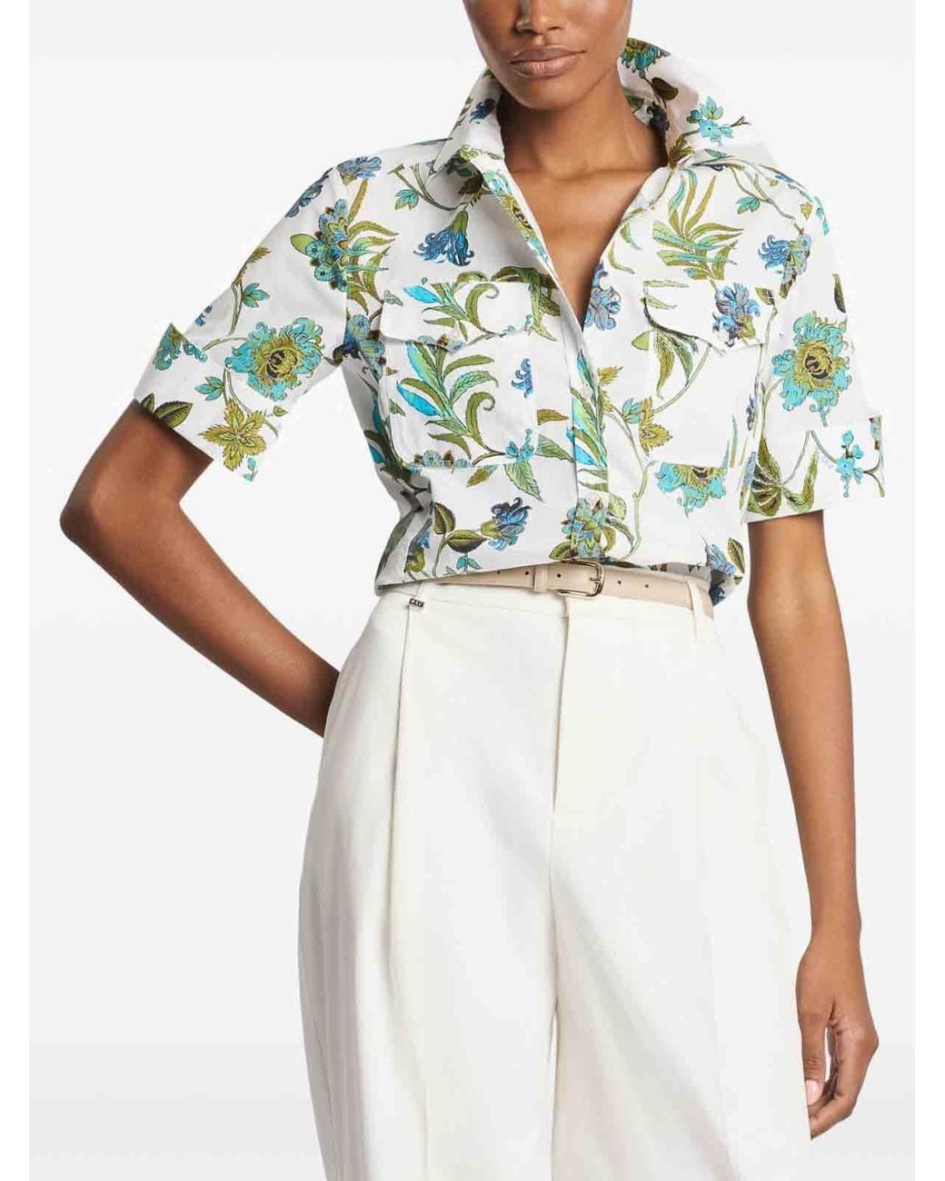 Fay Green Regular-Fit Floral Print Shirt