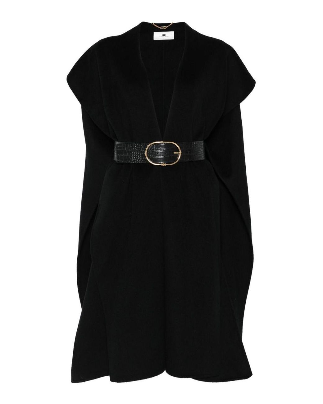 Elisabetta Franchi Black Wool Belted Coat