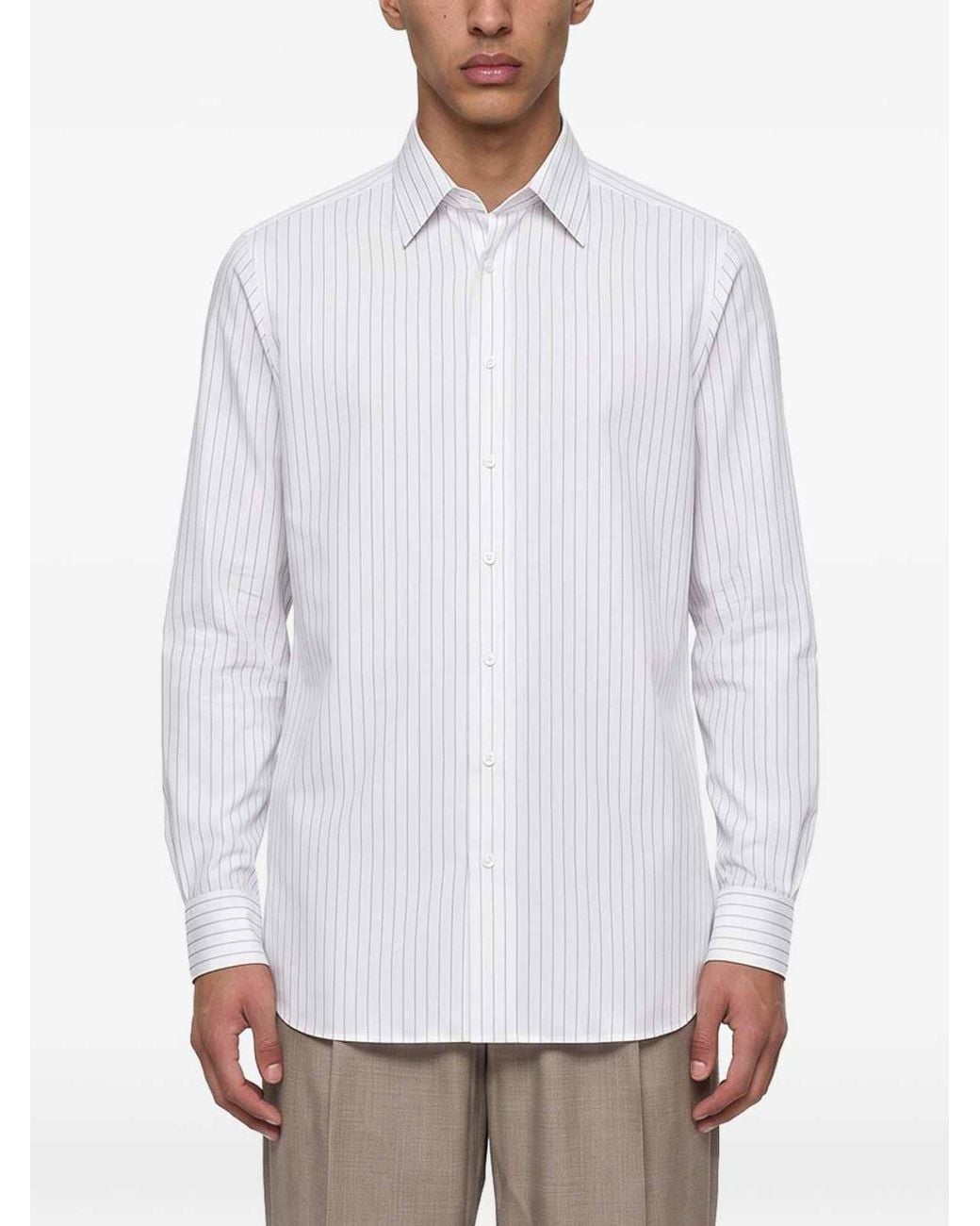Lardini White Vertical-Striped Long-Sleeve Shirt for men