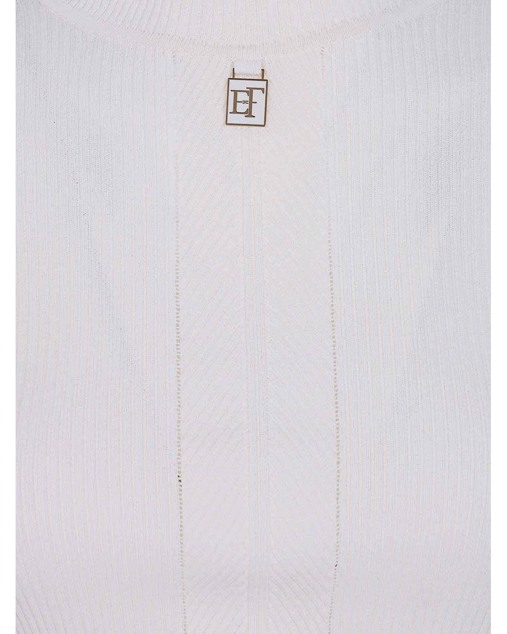 Elisabetta Franchi White Tricot Turtle Neck Sweater