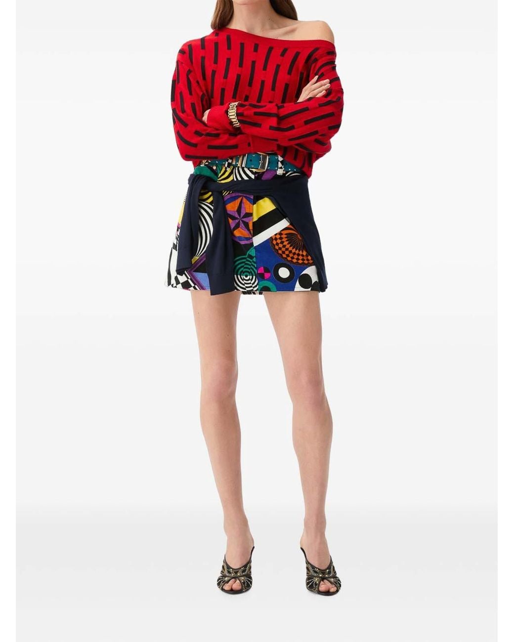 Versace Multicolor Teatro Velvet Mini Skirt With Medusa Buttons
