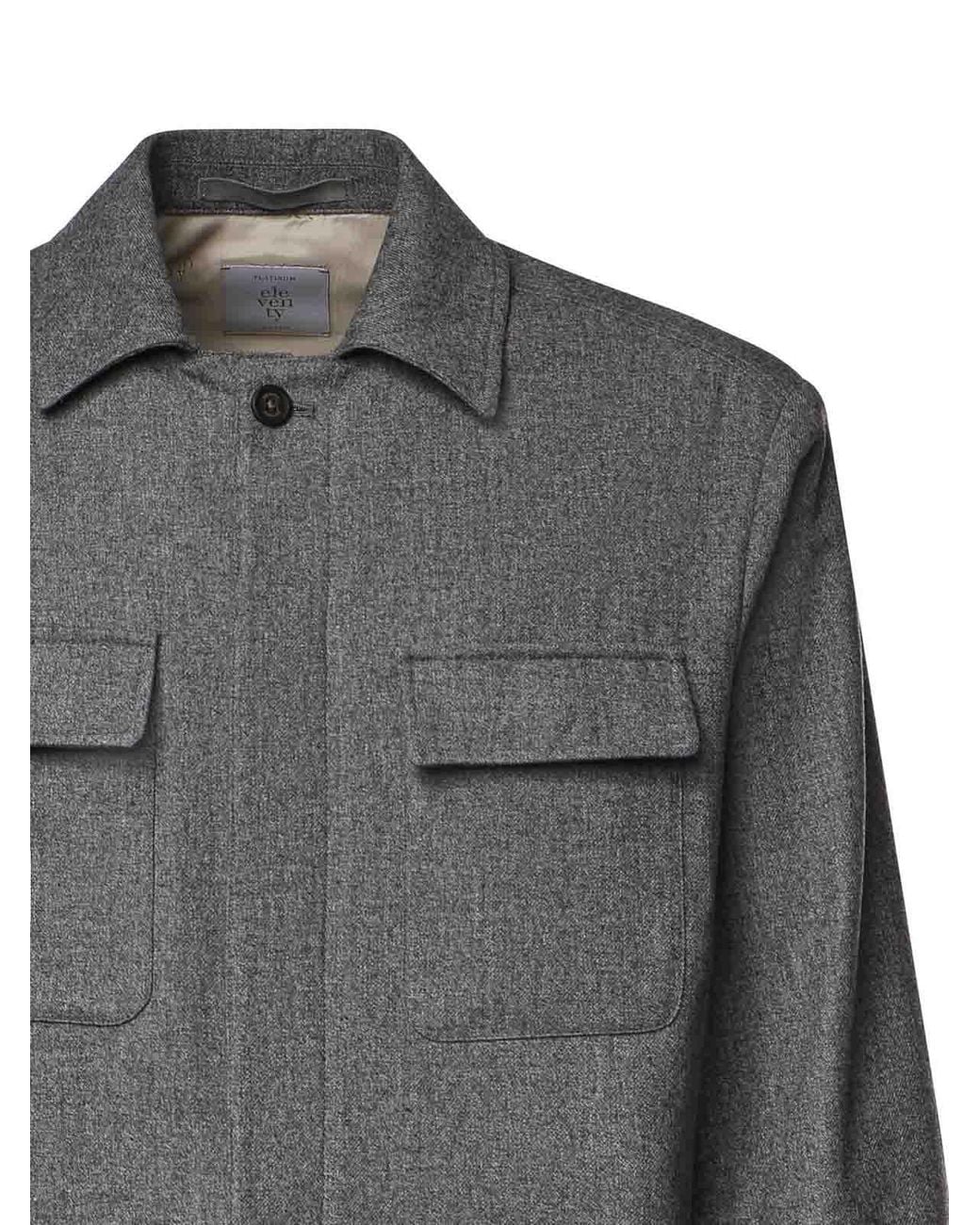 Eleventy Gray Wool Blend Overshirt for men