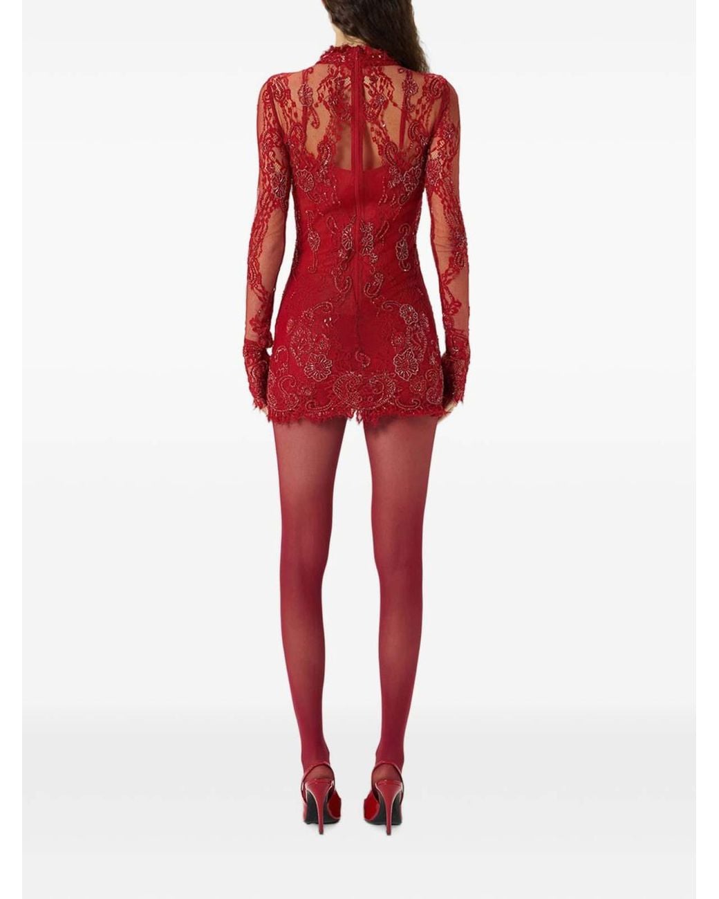 Blumarine Red Lace Mini Dress With Slip