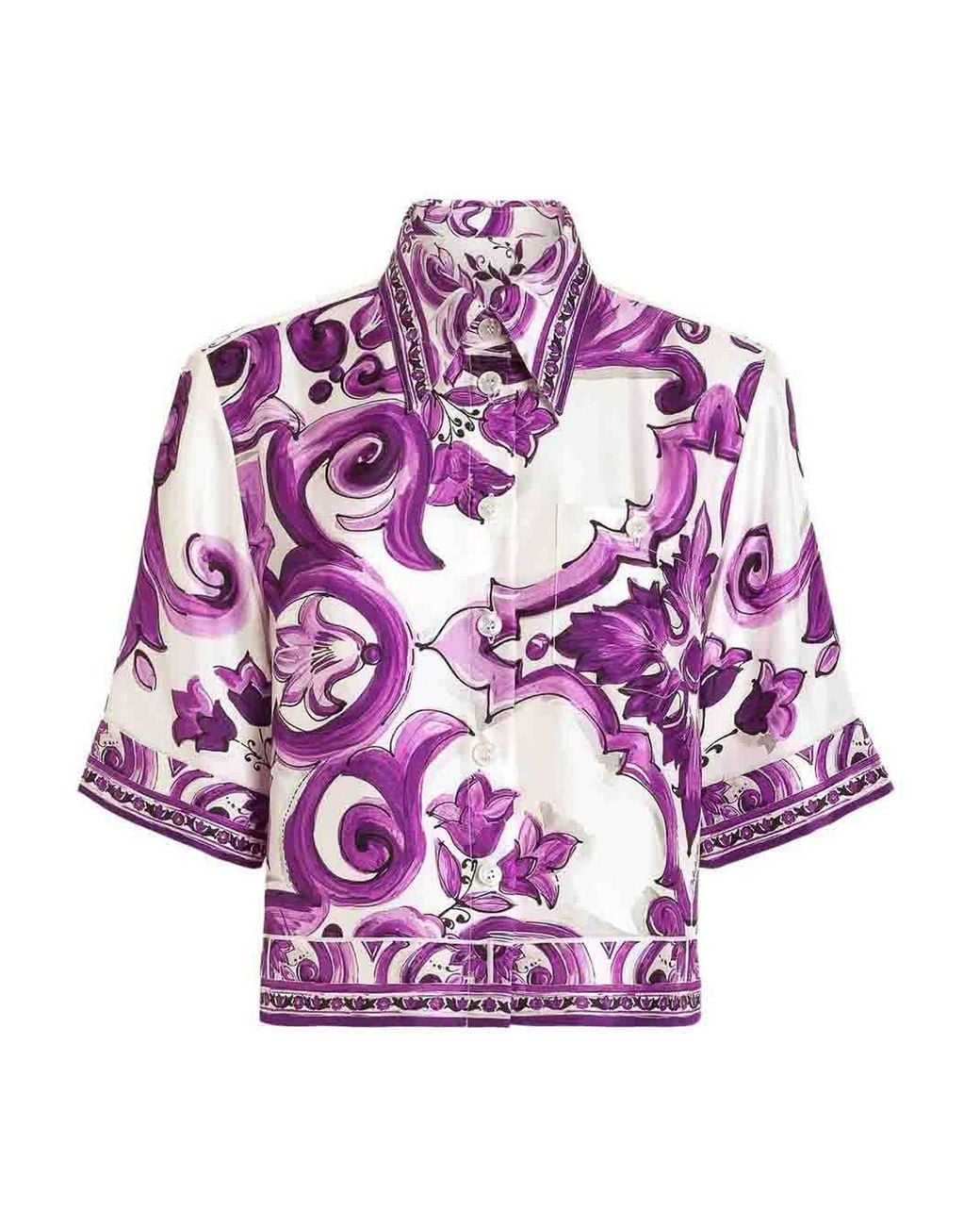 Dolce & Gabbana Pink Majolica Print Silk Shirt