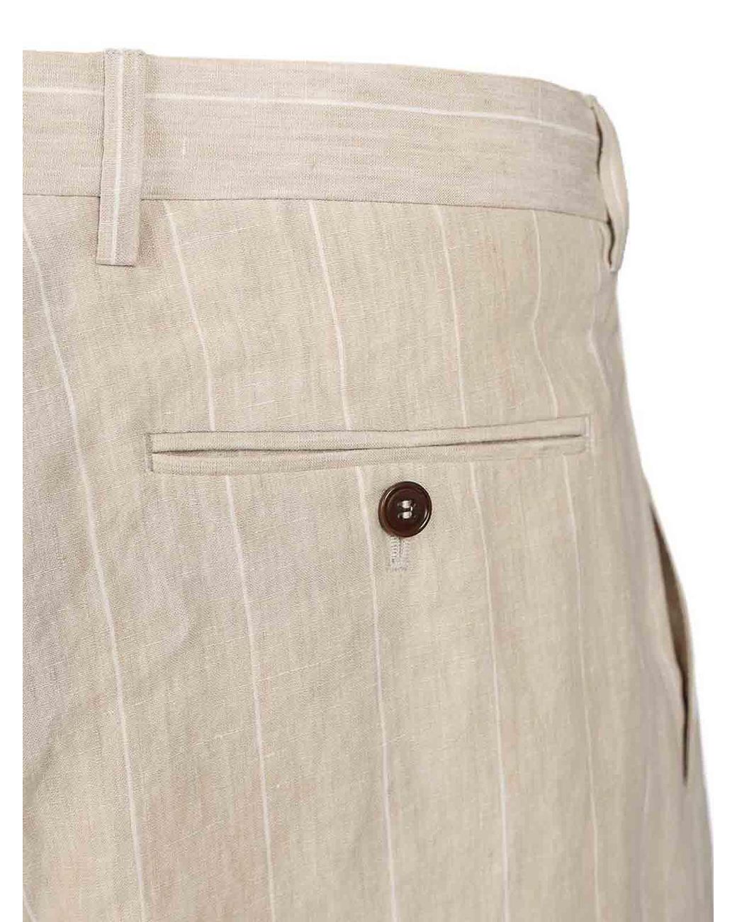 Giorgio Armani Natural Double Pleated Linen Trousers for men