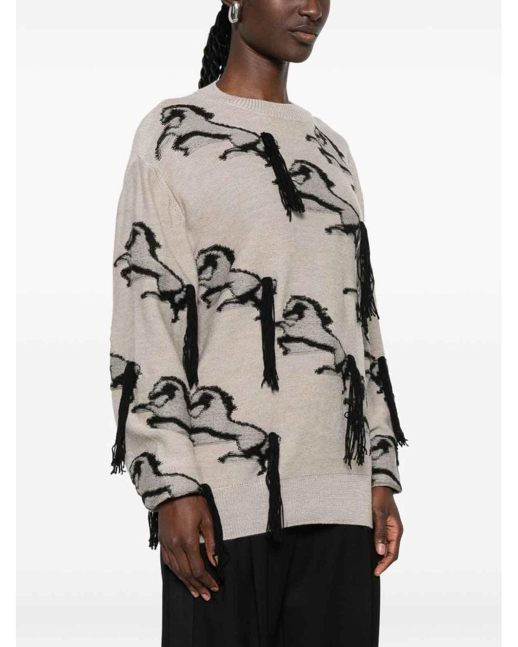 Stella McCartney Natural Embroidered Horse Wool Jumper
