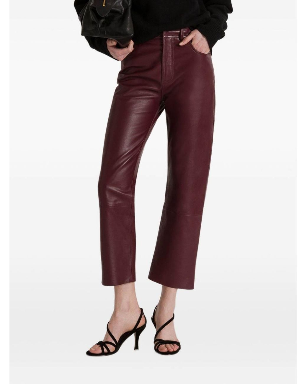 Alberta Ferretti Red Faux Leather Trousers