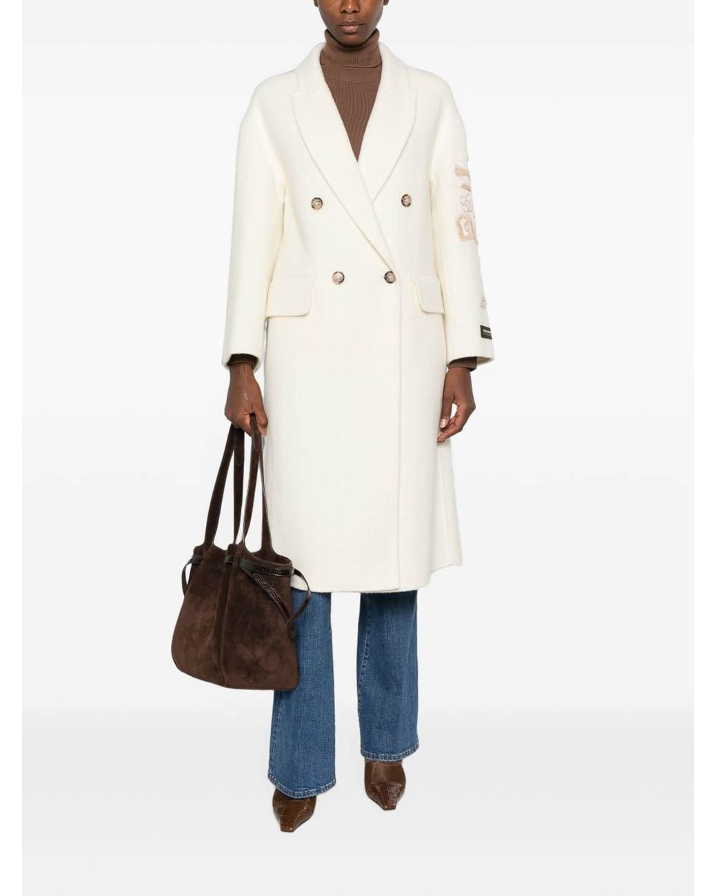 ERMANNO FIRENZE White Wool Double-Breasted Coat