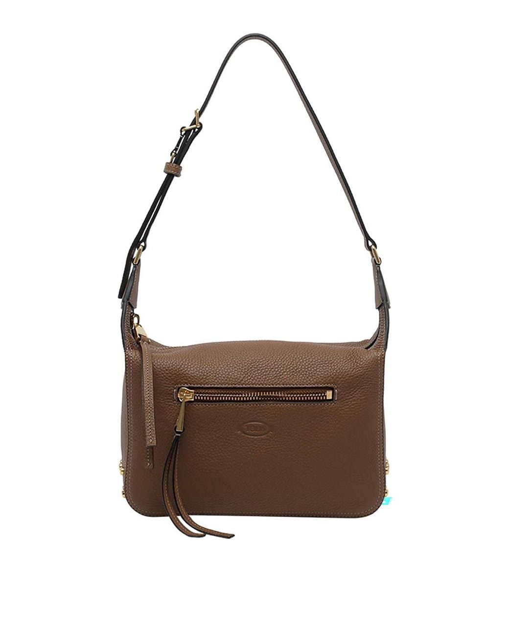 Tod's Brown Metal Dots Mini Leather Shoulder Bag