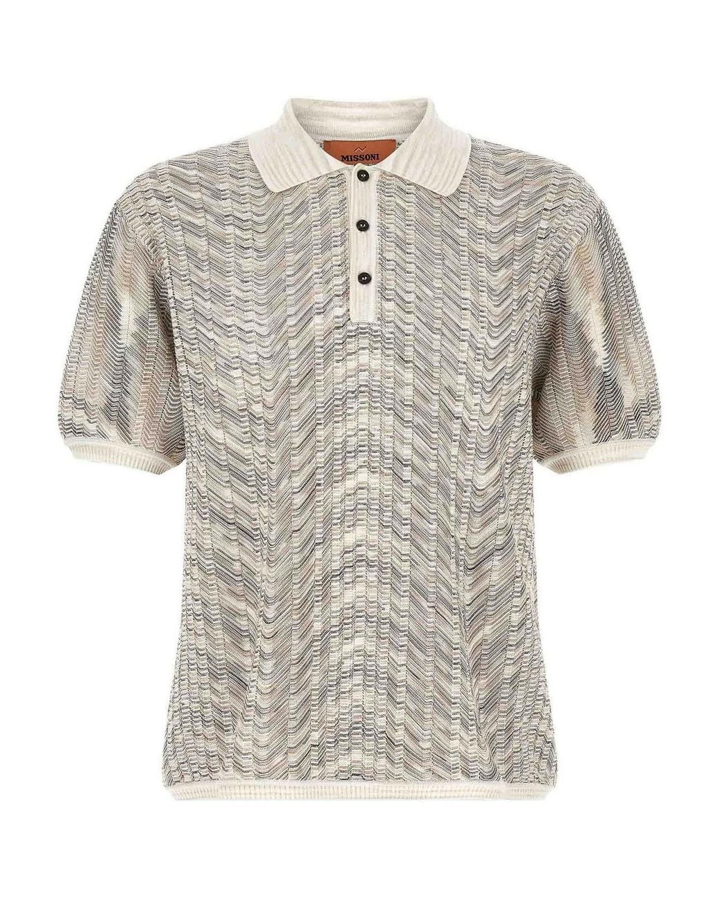 Missoni White Zig-Zag' Knit Polo Shirt for men