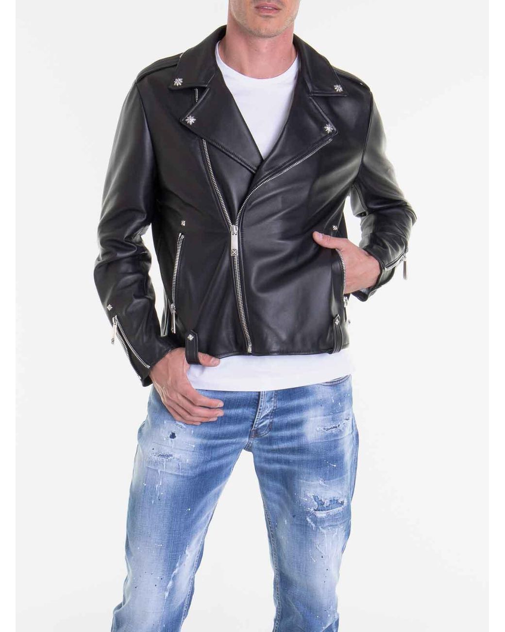 John Richmond Blue Notched Lapel Zip Jacket for men