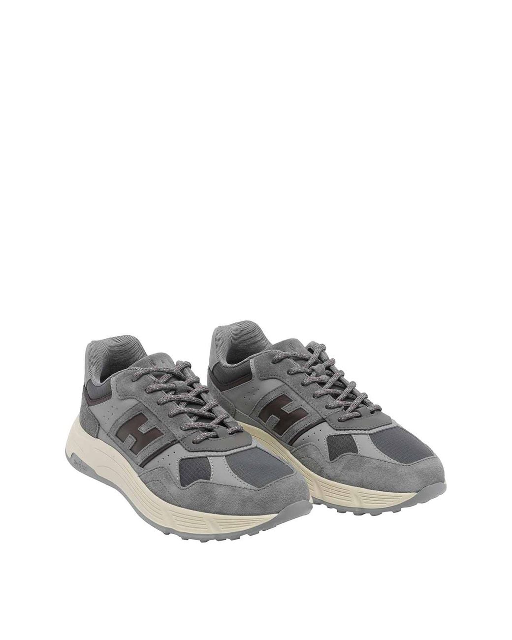 Hogan Gray Hyperlight Leather And Nylon Sneakers With Chunky Sole for men