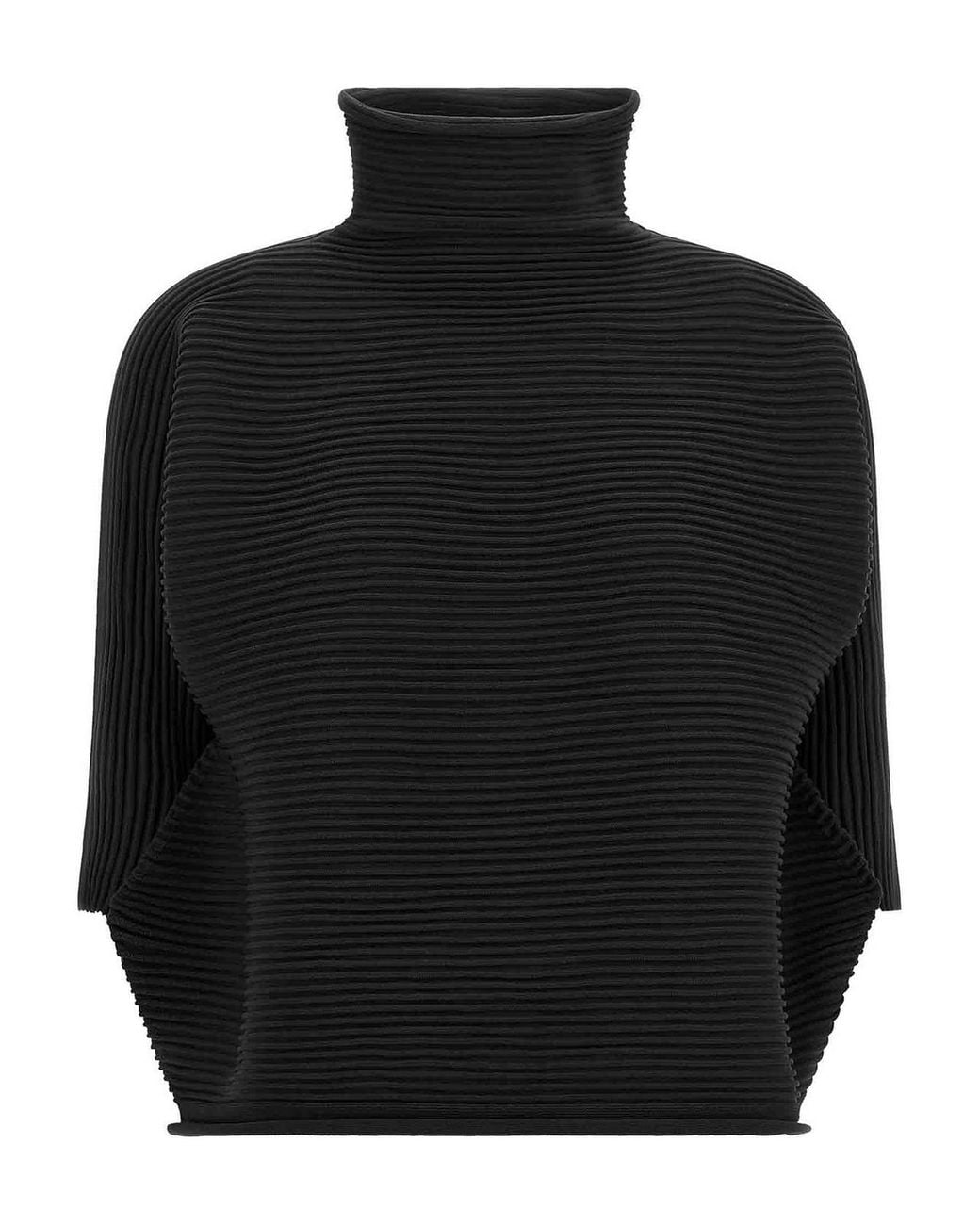 Pleats Please Issey Miyake Black Zig Zag Knit Technical Blouse