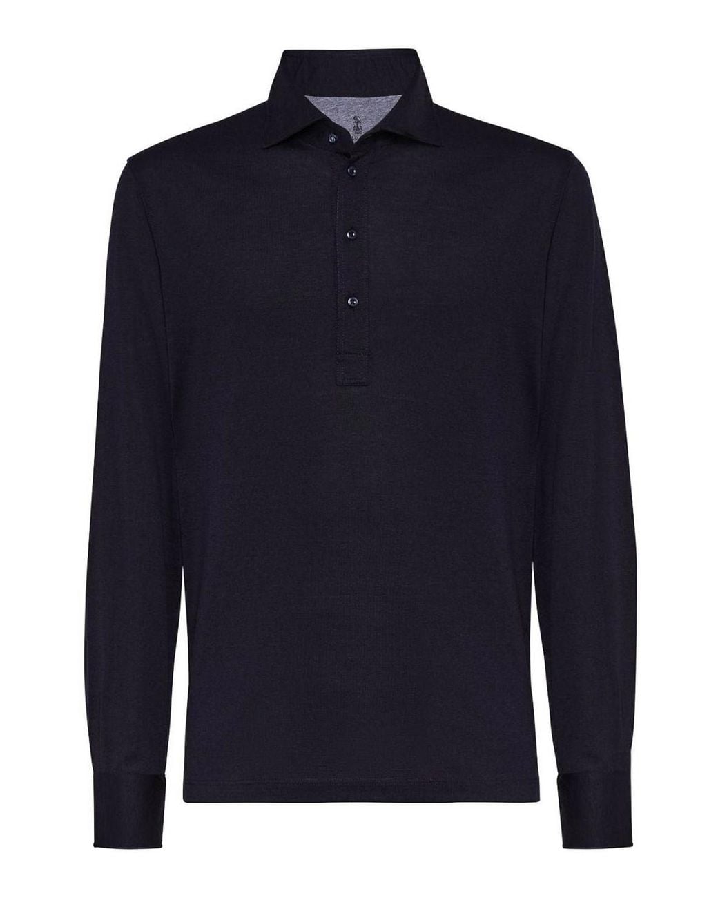 Brunello Cucinelli Blue Long Sleeve Polo With Shirt-Style Collar for men