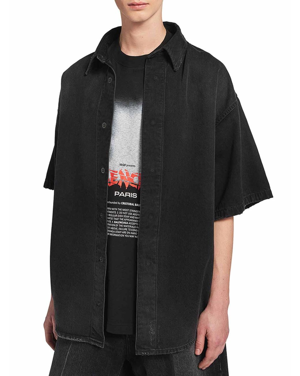 Balenciaga Black Short-Sleeve Hybrid Shirt for men