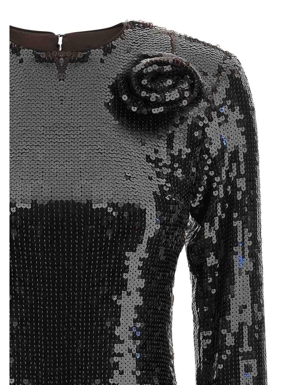 ROTATE BIRGER CHRISTENSEN Black Sequin Dess With Flowe