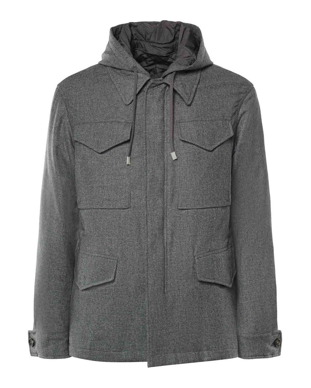 Eleventy Gray Hooded Field Jacket for men