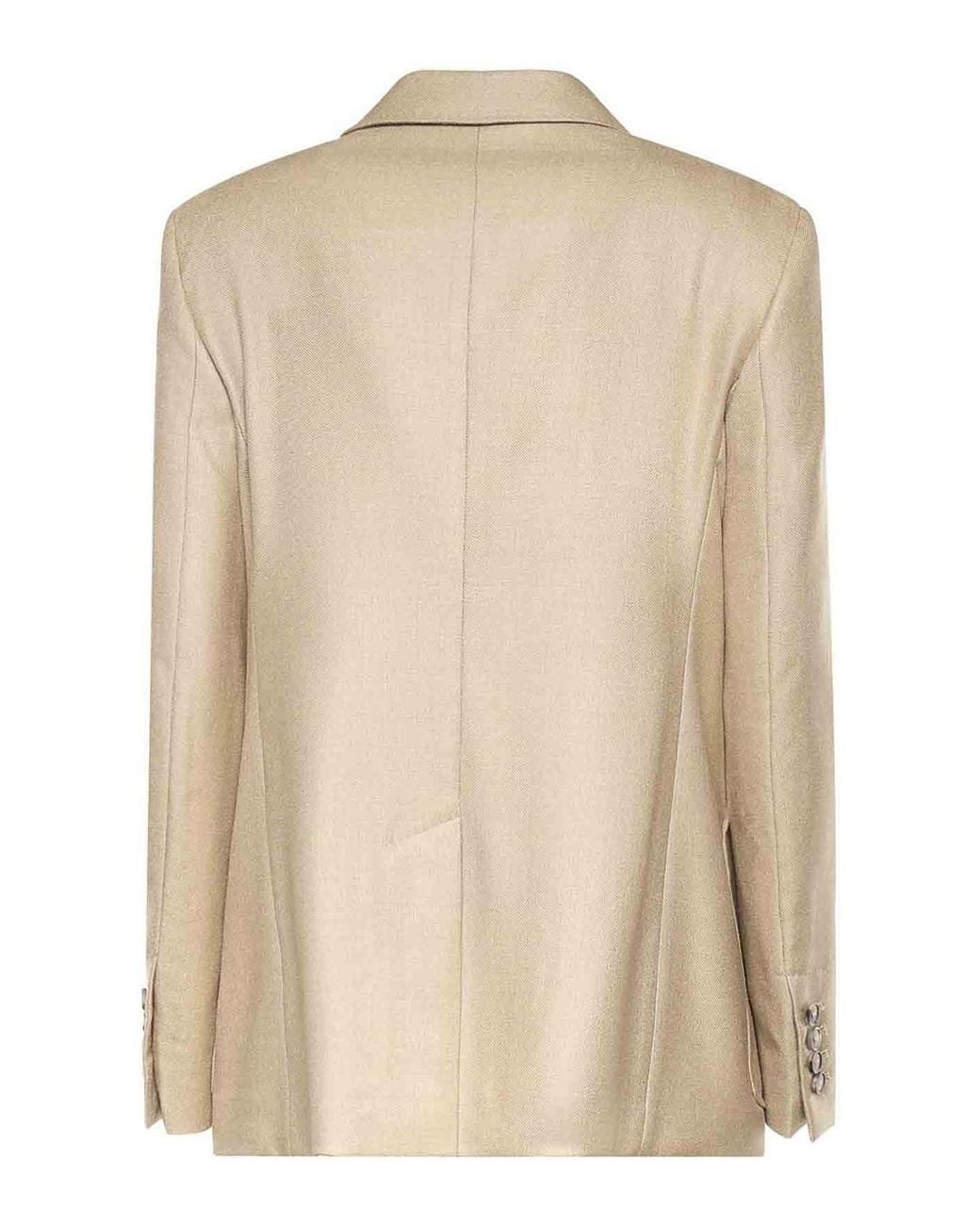 Max Mara Natural Single-Breasted Wool And Silk Canvas Blazer